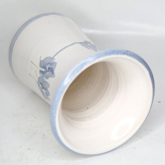 Vintage Stoneware Pottery Vase Jack Westlin Style Blue White Abstract Floral - Picture 10 of 11